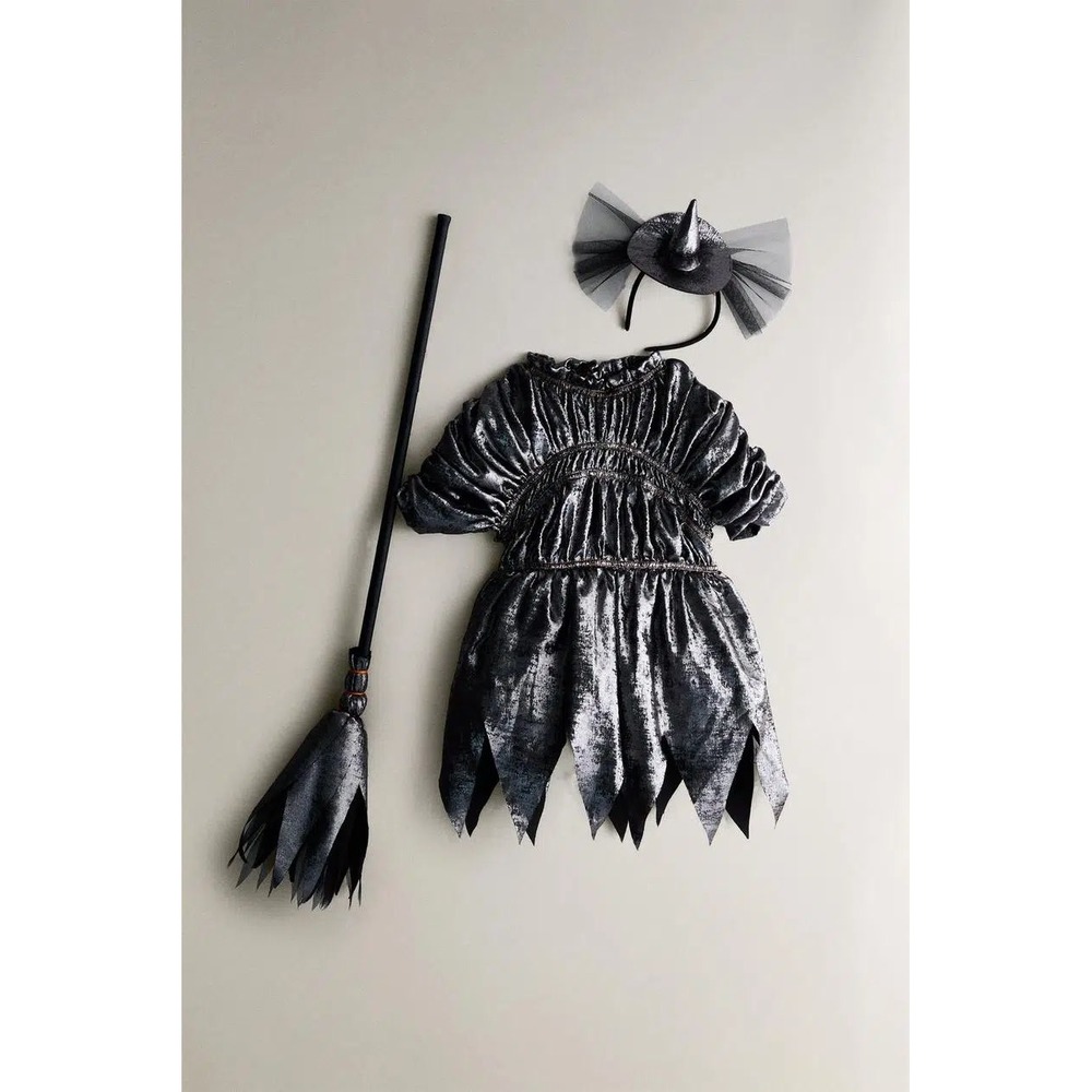 Zara Home Kids Witch Costume Metallic Silver Black Dress Size M 6-9y old NWT